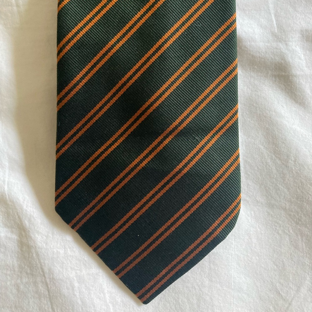J Crew Vintage 1990s Green and Orange Striped Men's Tie